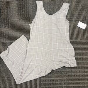 NWT LuLaRoe Natalie Tan Gray Plaid Jumpsuit Sz Small